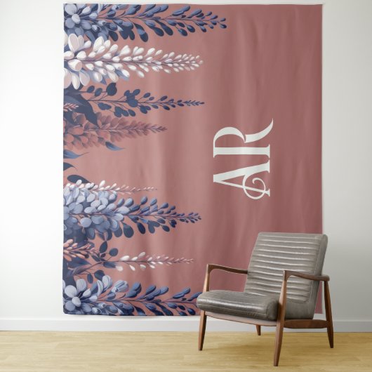 Monogram Navy Roos Wisteria Elegantie Wandkleed (In situ)