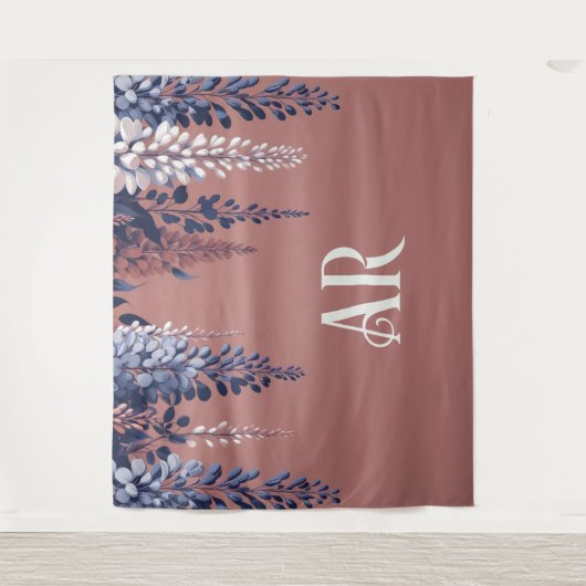 Monogram Navy Roos Wisteria Elegantie Wandkleed (Voorkant)