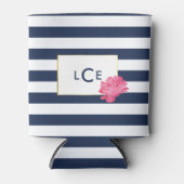 Monogram Navy Stripe & Pink Peony Blikjeskoeler (Voorkant)