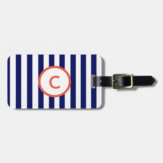 Monogram Navy Striped Bagagelabel (Voorkant horizontaal)