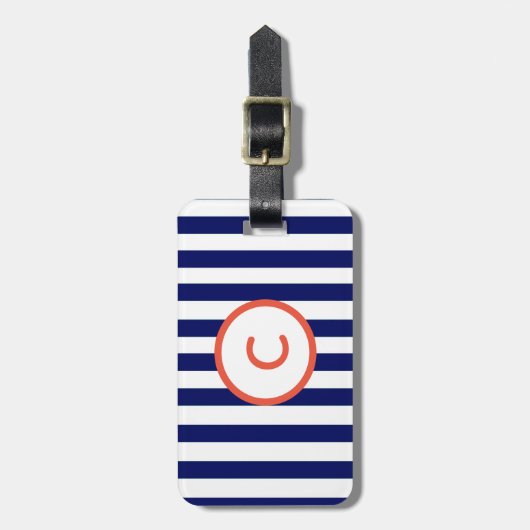 Monogram Navy Striped Bagagelabel (Voorkant verticaal)