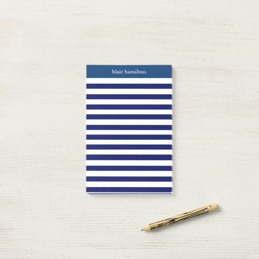 Monogram Navy Striped Post-it® Notes (Op bureau)