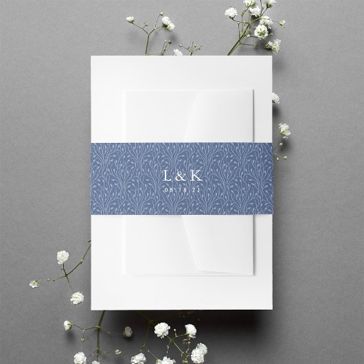 Monogram Navy Vines Pattern Uitnodigingen Wikkel