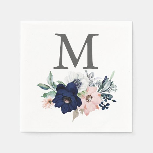 Monogram Navy Wedding Napkin Cocktail Napkin Servet (Voorkant)