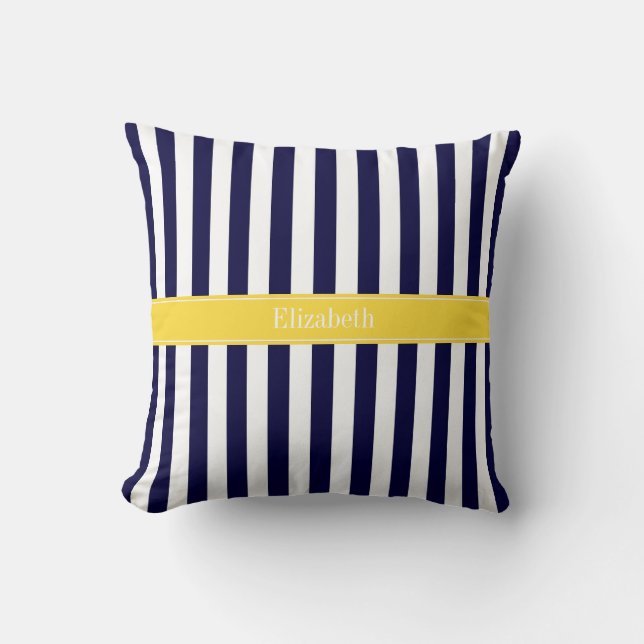 Monogram Navy White Stripe Pineapple Ribbon Kussen (Voorkant)