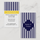 Monogram Navy White Stripe Pineapple Ribbon Visitekaartje (Voorkant / Achterkant)