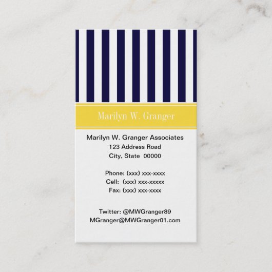 Monogram Navy White Stripe Pineapple Ribbon Visitekaartje (Voorkant)
