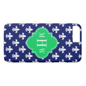 Monogram Navy Wht Fleur de Lis Emerald 3 Initiaal Case-Mate iPhone Case (Achterkant (Horizontaal))