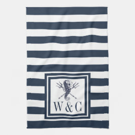 Monogram Navyblauw Gestreepte Zeepaardje Nautilus Theedoek