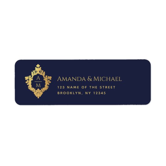 Monogram Navyblauw Nepgoud Crest Trouwjurk Etiket (Voorkant)