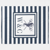 Monogram Navyblauwe Streep Nautische Zeepaard Fleece Deken (Voorkant (Horizontaal))