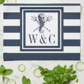 Monogram Navyblauwe Streep Zeepaard Scheepvaart Theedoek (Gevouwen)