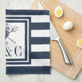 Monogram Navyblauwe Streep Zeepaard Scheepvaart Theedoek (Quarter Fold)