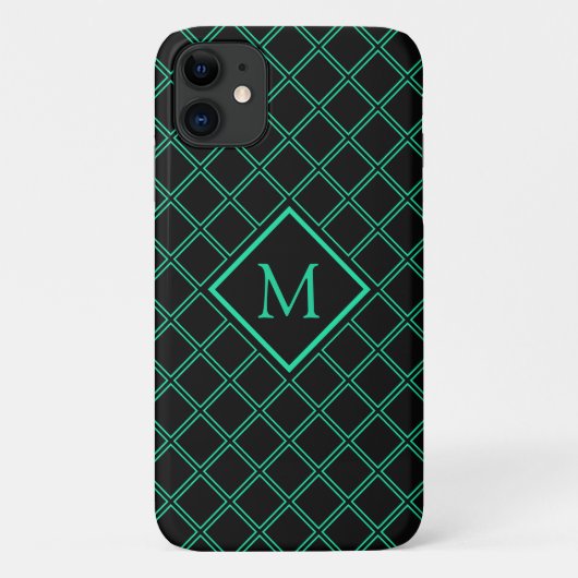Monogram Neo Mint en Black Diamond Pattern Case-Mate iPhone Case (Achterkant)