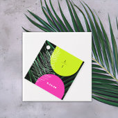 Monogram Neon Arches Palm Leaf Tropische bruiloft Bedankjes Labels