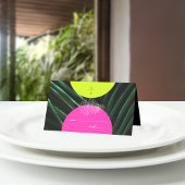 Monogram Neon Arches Palm Leaf Tropische bruiloft Plaatskaartje