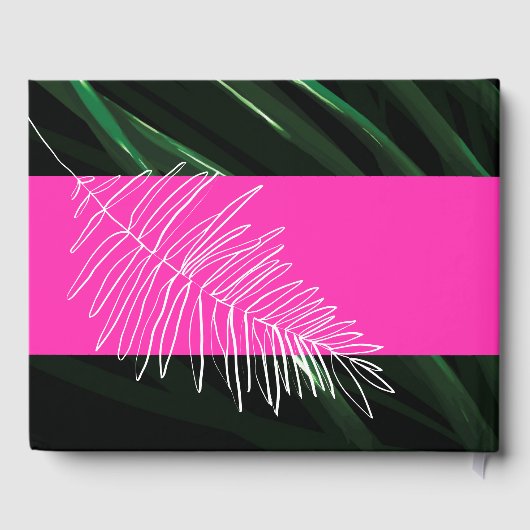 Monogram Neon Arches Tropische bruiloft Gastenboek (Achterkant)