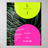 Monogram Neon Arches Tropische Palm Leaf Bruiloft Poster (Voorkant)