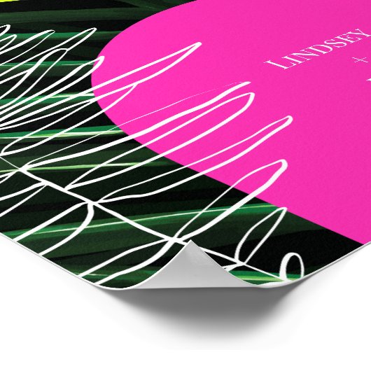 Monogram Neon Arches Tropische Palm Leaf Bruiloft Poster (Hoek)