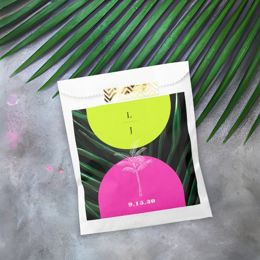 Monogram Neon Arches Tropische Palm Tree Bruiloft Bedankzakje