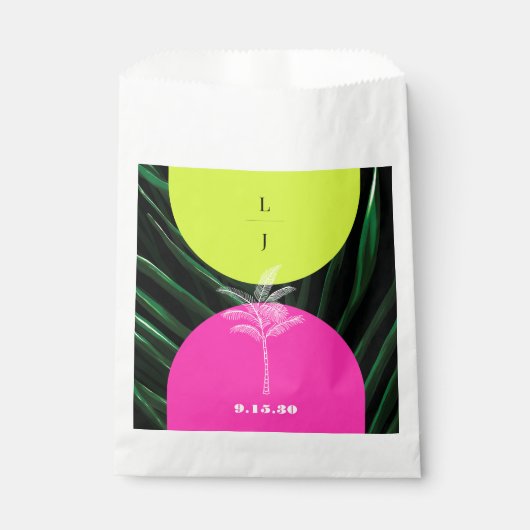 Monogram Neon Arches Tropische Palm Tree Bruiloft Bedankzakje (Voorkant)