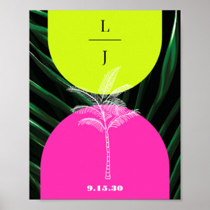 Monogram Neon Arches Tropische Palm Tree Bruiloft Poster