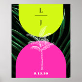 Monogram Neon Arches Tropische Palm Tree Bruiloft Poster (Voorkant)
