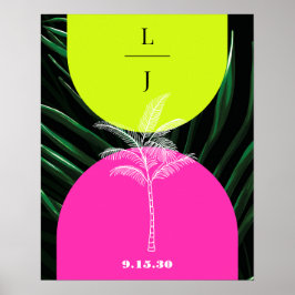 Monogram Neon Arches Tropische Palm Tree Bruiloft Poster