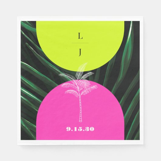 Monogram Neon Arches Tropische Palm Tree Bruiloft Servet (Voorkant)