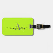 Monogram Neon Groen Aangepaste Naam Initiaal Gift Bagagelabel (Voorkant horizontaal)