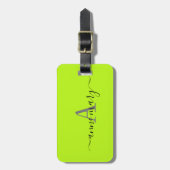 Monogram Neon Groen Aangepaste Naam Initiaal Gift Bagagelabel (Voorkant verticaal)