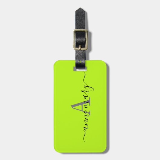 Monogram Neon Groen Aangepaste Naam Initiaal Gift Bagagelabel (Voorkant verticaal)