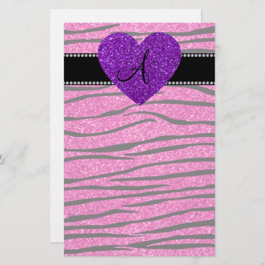 Monogram neon hete roze glitter zebra strepen roze briefpapier (Voorkant / Achterkant)