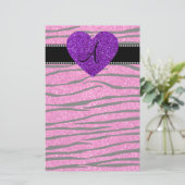 Monogram neon hete roze glitter zebra strepen roze briefpapier (Staand voorkant)