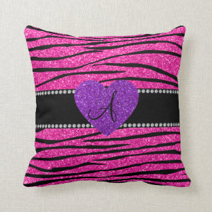 Monogram neon hete roze glitter zebra strepen roze kussen