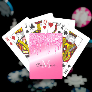 Monogram Neon Hot Pink Metallic Dripping Glitter Pokerkaarten