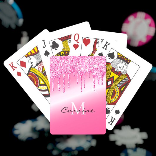 Monogram Neon Hot Pink Metallic Dripping Glitter Pokerkaarten