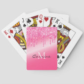Monogram Neon Hot Pink Metallic Dripping Glitter Pokerkaarten (Achterkant)