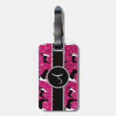 Monogram neon hot-roze glitter boston doodsbange bagagelabel (Achterkant verticaal)