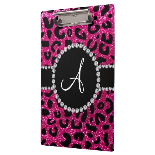 Monogram neon hot roze glitter cheetah patroon klembord (Links)
