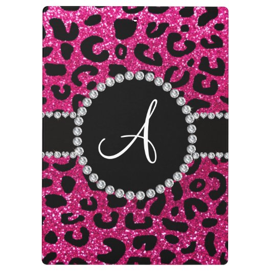 Monogram neon hot roze glitter cheetah patroon klembord (Achterkant)