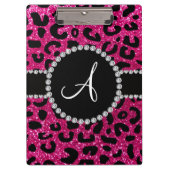 Monogram neon hot roze glitter cheetah patroon klembord (Voorkant)
