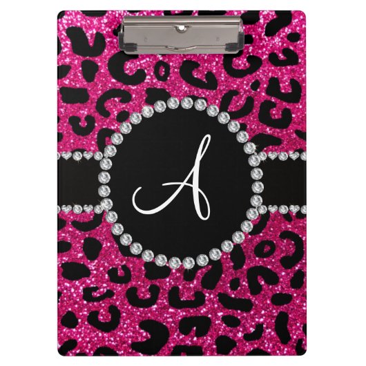 Monogram neon hot roze glitter cheetah patroon klembord (Voorkant)