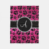Monogram neon hotroze glitterhondenpoten fleece deken (Voorkant)