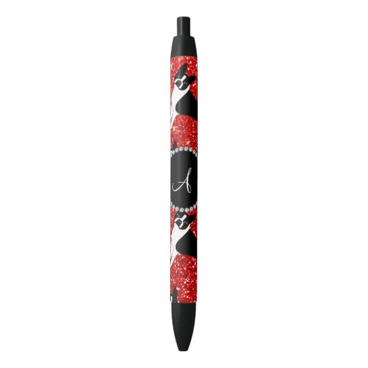 Monogram neon red glitter boston zwarte inkt pen (Voorkant Verticaal)