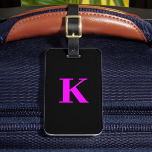 Monogram Neon Roze Magenta Zwart Aangepaste Kleur Bagagelabel