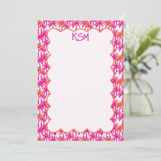 Monogram Neon Roze Sinaasappel Palmboom Ibiza Kaart (Staand voorkant)