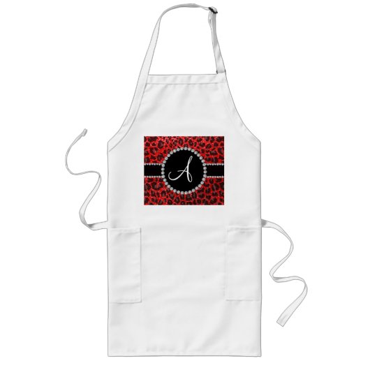 Monogram neonrode glitterluipaard lang schort (Voorkant)