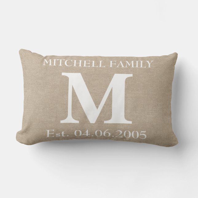 Monogram nep linnen jute ruw chic beginletter kuss kussen (Voorkant)