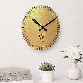 Monogram Nepgoud Folie Zwart Initiaal Aangepaste N Ronde Klok